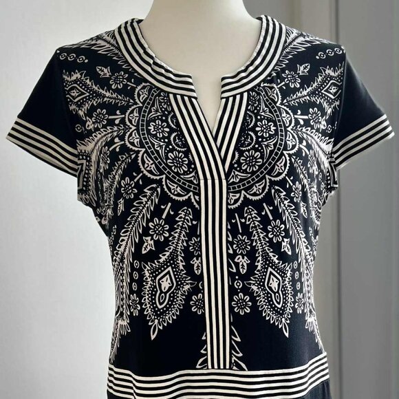 Joseph Ribkoff Black & White Medallion Print Graphic Stretch Jersey Dress – US S - Picture 4 of 14